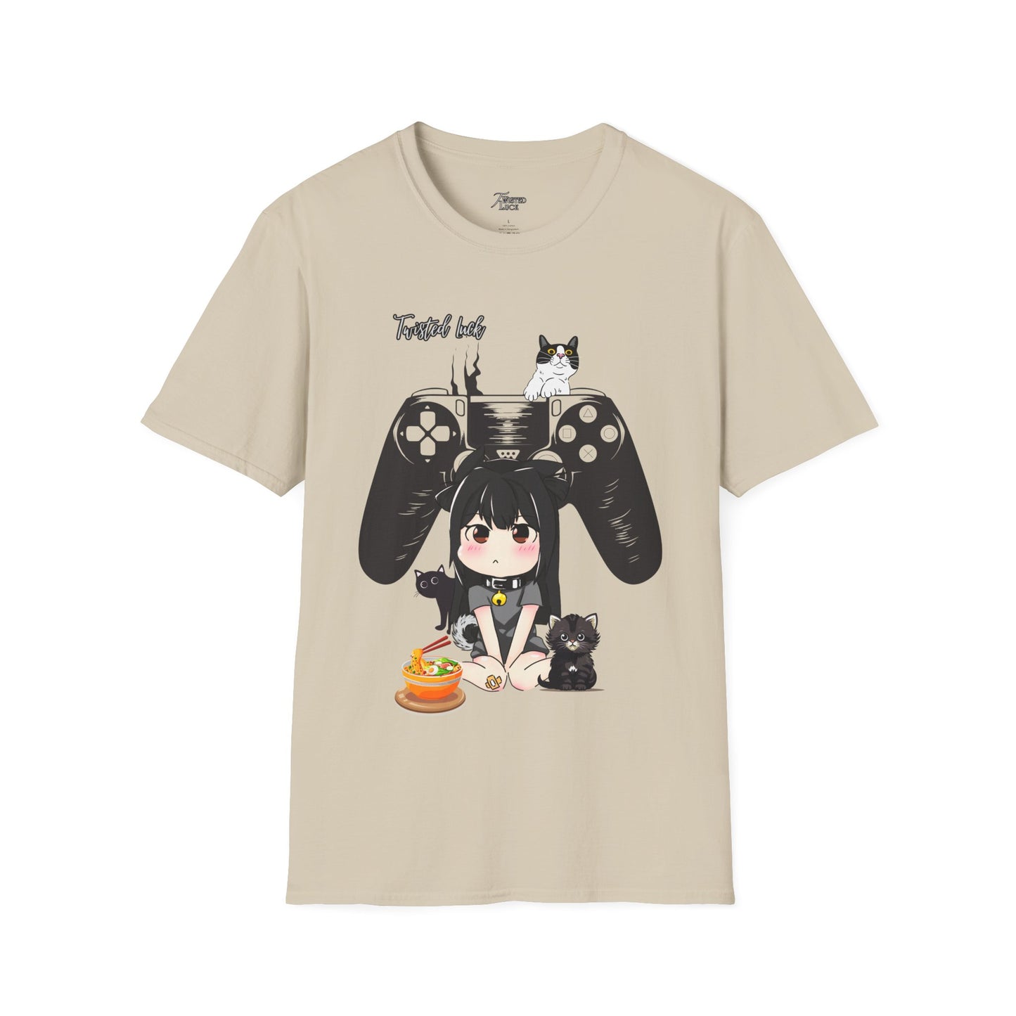 Adorable Gamer Tee: Cat & Console Design