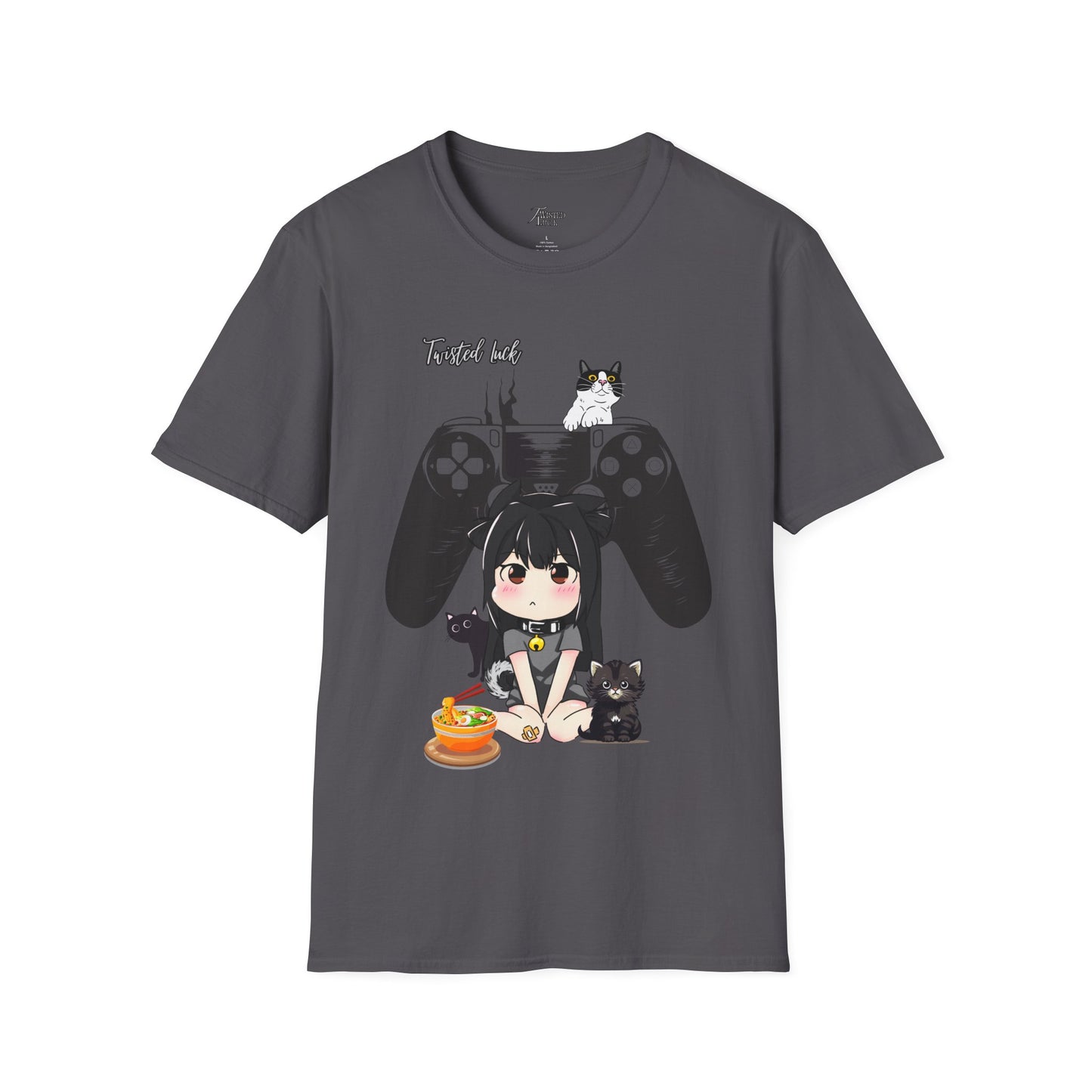 Adorable Gamer Tee: Cat & Console Design